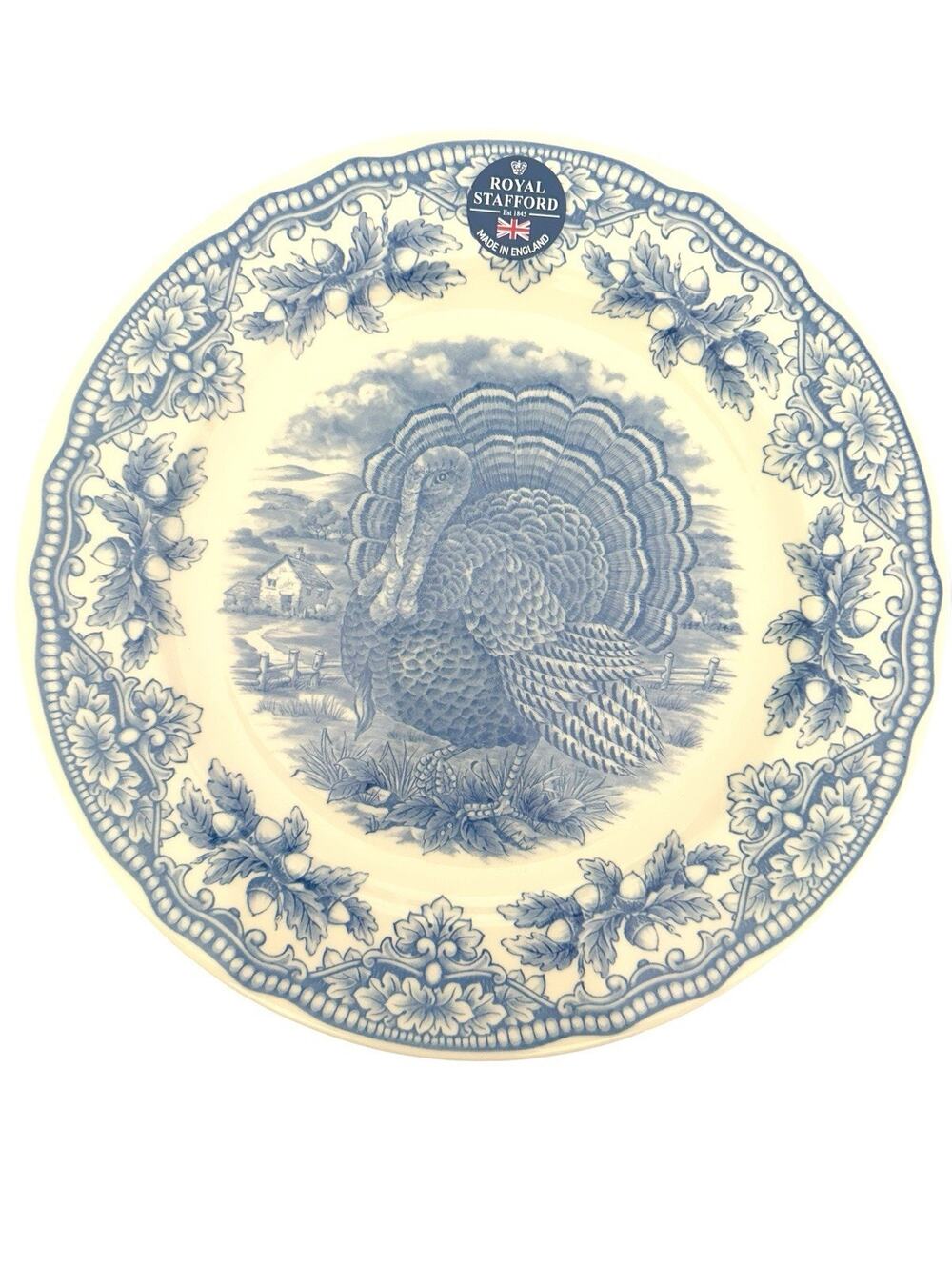 Set of 4 Royal Stafford Blue Turkey 10 1/2" Woodland Dinner Plates
